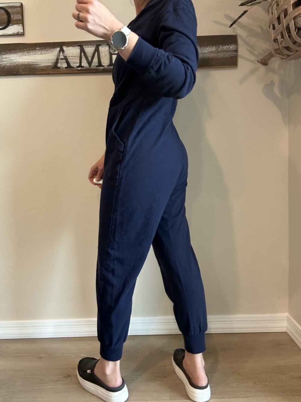 Navy V-Neck Long Sleeve Jumpsuit